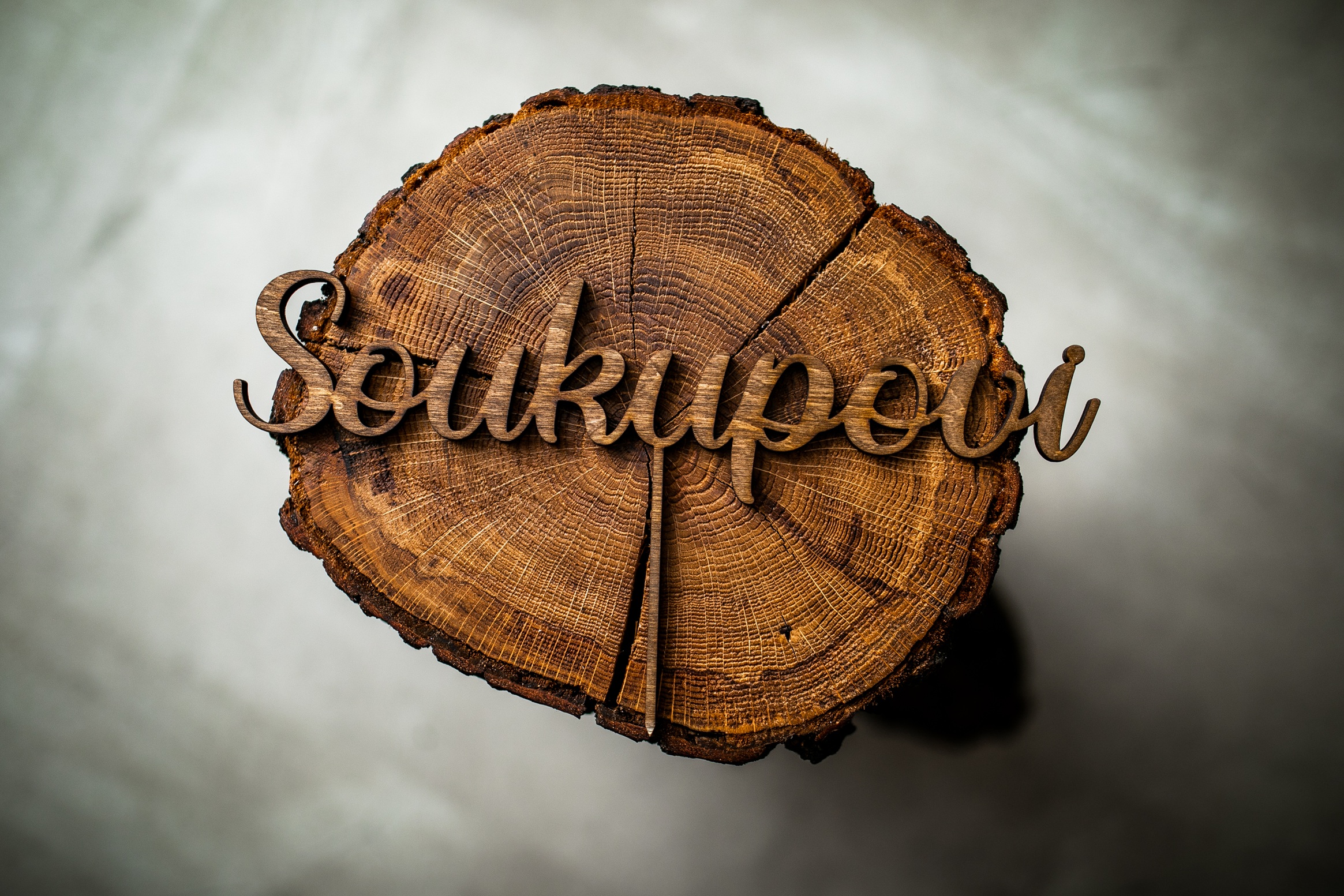 Svatební dort s dřevěným zápichem rodinného příjmení